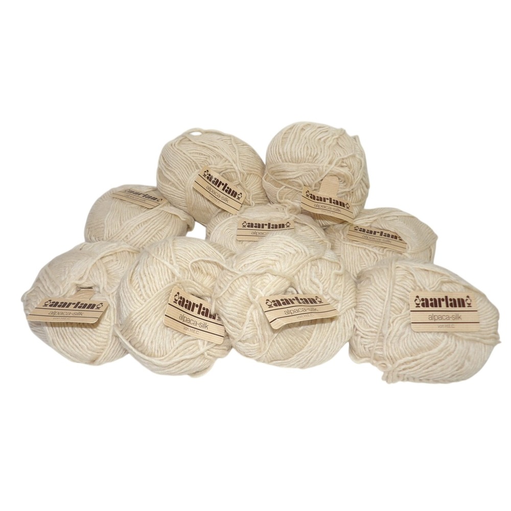 Aarlan Alpaca-Silk Wool Blend Yarn Cream White 9 Skeins 50g Each 110m Swiss Made